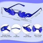 EBOOT 4 Pairs Fire Flame Glasses Rimless Flame Fire Sunglasses for Mardi Gras St.patrick’s Day Women Men Cosplay (Blue Series)