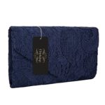 UBORSE Women’s Elegant Floral Lace Envelope Clutch Evening Prom Handbag Purse Navy Blue