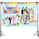 Blue Dog Birthday Backdrop for Dog Party Birthday Supplies, Happy Birthday Photo Background for Kids Party Decorations, Children’s Cartoon-Themed Happy Birthday Banner Backdrop 5x3FT