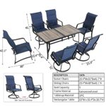 PatioFestival Patio Dining Set 7 Pieces High Back Outdoor Furniture Sets Metal Swivel Rocker Chairs with 63″ Rectangle Table All Weather Frame, Blue
