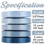 HUIHUANG Dusty Blue Ribbon 3/8 inch Satin Ribbon Assorted Dusty Blue Wedding Ribbons for Flower Bouquets Wedding Bridal Shower Decor Gift Wrapping DIY Crafts Hair Decor- 10 Yards x 5 Color