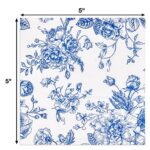 120 Blue & White Floral Cocktail Beverage Napkins Disposable Paper Spring Flowers Dessert Napkin for Spring Flower Wedding Holiday Birthday Party Bridal & Baby Shower Tableware Party Supplies