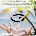 Lokai Silicone Beaded Bracelets for Women & Men – Couples Bracelets, Black & White Matching Bracelets – Medium, 6.5 Inch Circumference – Jewelry Fashion Bracelet Slides-On for Comfortable Fit