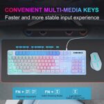 HUO JI Gaming Keyboard USB Wired with Rainbow LED Backlit, Quiet Floating Keys, Mechanical Feeling, Spill Resistant, Ergonomic for Xbox, PS Series, Desktop, Computer, PC, Purple Blue