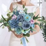 AmyHomie Blue Artificial Flowers Combo Silk Mix Peony Rose Hydrangea Fake Flowers w/Stem for DIY Wedding Bouquets Centerpieces Arrangements Table Decor Party Bridal Baby Shower Home Decorations
