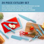 Country Living 20-Piece Kitchen Knife Quality Stainless-Steel Blades with Guards, Complete Set includes Knives, Shears, Acacia Cutting Board and Flexible Chopping Mats, Blue