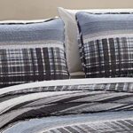 Luxury Home Collection 2 Piece Twin/Twin XL Quilted Reversible Coverlet Bedspread Set Modern Plaid Blue Gray White