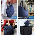 BAGSMART Tote Bag for Women, Foldable Tote Bag With Zipper Large Shoulder Bag Top Handle Handbag for Travel, Work, Shopping, Gym, Navy Blue