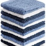 Towel and Linen Mart 100% Cotton – Wash Cloth Set – Flannel Face Cloths, Highly Absorbent and Soft Feel Fingertip Towels (Pack of 12, Navy, White & Sky Blue)