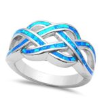Crisscross Infinity Celtic Created Blue Opal Ring 925 Sterling Silver, Size – 8