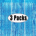 3 Packs 3.2ft x 6.6ft Light Blue Metallic Tinsel Foil Fringe Curtains Photo Booth Props for Birthday Wedding Engagement Bridal Shower Baby Shower Bachelorette Holiday Celebration Party Decorations