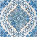JONATHAN Y BMF106B-4 Bohemian Flair Boho Vintage Medallion Cream/Blue 4 ft. x 6 ft. Area-Rug, Vintage, Easy-Cleaning, for Bedroom, Kitchen, Living Room, Non Shedding