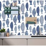 HAOKHOME 96040-1 Peel and Stick Wallpaper Abstract Underwater World Fish Trellis Indigo Blue Removable contactpaper for Home Bathroom Decorations 17.7in x 118in
