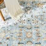 jinchan Area Rug 4×6 Persian Rug Vintage Floor Cover Foldable Thin Rug Indoor Retro Mat Blue Floral Print Distressed Carpet Non Slip Boho Chic Farmhouse for Kitchen Living Room Bedroom Dining Room
