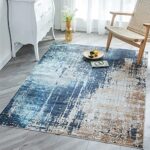 VK Living Washable Rug 5×7?Modern Abstract Machine Washable Area Rugs Anti Slip Backing Washable Rugs for Living Room, Bedroom, Home Decor, Blue