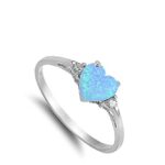 Sac Silver Sterling Silver Light Blue Simulated Opal Heart Promise Ring, 4
