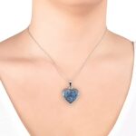 Amazon Collection Sterling Silver Blue Pressed Flower Heart Pendant Necklace, 16′