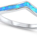Blue Simulated Opal Chevron Thumb Pointed Ring .925 Sterling Silver Band Size 7