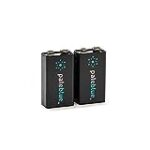 Rechargeable 9V Smart Batteries with USB Charger by Pale Blue, Lithium Ion 9 Volt 500 mAh, Charges Under 1 Hour, Over 1000 Cycles, 2-in-1 USB to USB-C Charging Cable, LED Charge Indicator, 2-Pack