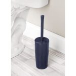 mDesign Slim Plastic Toilet Bowl Brush and Holder Set, Modern Compact Storage Organizer Cleaner Scrubber for Toilet – Heavy Duty Cleaning Plunger for Bathroom, Aura Collection – Navy Blue