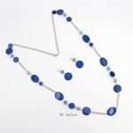 Jules D. Long Bead Necklaces For Women Link Chain Multi Color Necklace Earring Set Shell Stone Beads Fashion Necklace Gift (Blue)