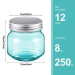 Gueevin 12 Pcs Blue Mason Jars 8 oz Regular Mouth Canning Jars Vintage Small Glass Jars Colored Spice Jars with Airtight Lids and Bands for Kitchen Pickling, Honey, Wedding Favors, Shower Favors