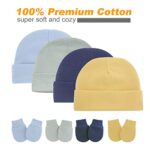 UTTPLL Baby Hats Mittens Set Unisex Newborn Beanie Cap No Scratch Cotton Gloves Toddler Boy Girl Hospital Hat 0-6 Months Light Blue One Size