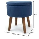 Humble Crew Velour Round Storage Ottoman Footstool, Velvet Blue 16x16x19 inches