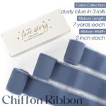 MEEDEE Chiffon Ribbon Handmade Fringe Silk Ribbon 2″ x 7 Yards Dusty Blue Chiffon Ribbon Perfect for Wedding Invitation, Bridal Bouquet, Gift Wrapping, Baby Shower Decor (3 Rolls 21 Yards)