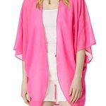 Moss Rose Women’s Beach Kimono Coverup Sheer Chiffon Cover Ups, Casual Loose Open Front Cardigan Tops Solid Fushia