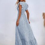 MakeMeChic Women’s Allover Print Ruffle Sleeve V Neck Ruffle Hem A Line Summer Maxi Dress Dusty Blue XL