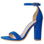 ZriEy Women’s Heeled Sandals Chunky Block Strappy High Heels Ankle Strap Open Toe Sandals Party Wedding Fashion Shoes Blue Velvet Size 9