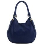 Light-weight 3 Compartment Faux Leather Medium Hobo Bag (Navy)