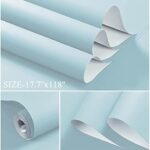 Dimoon Wallpaper 236″x17.7″ Light Blue Wallpaper Stick and Peel Wallpaper Waterproof Blue Contact Paper Solid Pure Blue Self Adhesive Wallpaper Removable Wall Paper Textured Shelf Drawer Vinyl Roll