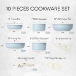 CAROTE 10pcs Pots and Pans Set, Nonstick Cookware Set Detachable Handle, Induction Kitchen Cookware Sets Non Stick with Removable Handle, RV Cookware Set, Oven Safe, Blue