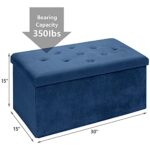 BRIAN & DANY Folding Storage Ottoman Bench, Velvet Ottoman with Storage for Living Room, Long Shoes Bench, Flannelette Footrest Benches Seat 30″x15″x15″ (Blue)