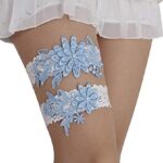 Wedding Garters for Bride, Blue White Bridal Lace Garter Set with Pearl.