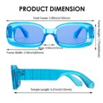 NULOOQ Y2K Trendy Aesthetic Rectangle Sunglasses for Women Men 90’s Retro Thick Frames Cool Funky Sun Glasses (Blue Frame/Blue Lens)