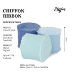 Chiffon Ribbon Fringe Fabric Ribbons 3 Rolls 1.5″ Wide x 7 Yd Dusty Bule Ribbons Set for Wedding Decor, Gift Wrapping, Bridal Bouquets, Handmade Crafts