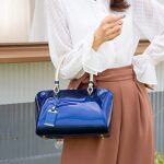 XingChen Shiny Patent Women Faux Leather Handbags Crossbody Bag Top Handle Purse Satchel Bag Shoulder Bag(Blue)