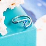 Aloha Jewelry Company 925 Sterling Silver Created Opal Ocean Beach Wave Ring for Women Girls Wedding Band Hawaii, Nickle Free and Hypoallergenic For Sensitive Skin, With Gift Box (Blue Opal, 8)