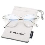 COASION Blue Light Blocking Glasses for Women Vintage Round Anti Blue Ray Computer Game Eyeglasses (Transparent/Silver)