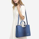 Womens Handbag Top Handle Shoulder Bag Tote Satchel Purse Work Bag with Matching Wallet (3-Ostrich Dark Blue)