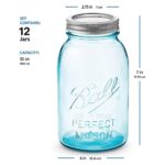 Ball WIDE MOUTH Quart (32 oz.) Glass Food Preserving Pickling Canning Mason Jar with Lid and Band, Clear, 12-Count (Packaging May Vary) (Vintage Blue)