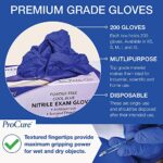 ProCure Disposable Nitrile Gloves Medium, 200 Count – Powder Free, Rubber Latex Free, Medical Exam Grade, Non Sterile, Ambidextrous – Soft with Textured Tips – Cool Blue