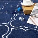 Amearea Fluffy Moroccan Trellis Rug, Soft Fuzzy Geometry Rugs for Living Room, Shaggy Modern Area Rug for Bedroom Kids Room Dorm, Easy Clean, Boho Farmhouse Decor Low Pile Carpet, Navy Blue 4×6 Feet