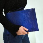 NIGEDU Women Clutches Fashion Snakeskin PU Leather Party Envelope Purse Bag with Hand Strap (Dark Blue)