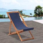 2 Set Outdoor Wooden Patio Lounge Chair Beach Sling Chair Set Height Portable Reclining Beach Chair Solid Wood Frame with White Polyester Canvas 3 Level,Blue