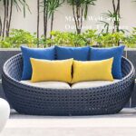 MIULEE Pack of 2 Decorative Outdoor Solid Waterproof Throw Pillow Covers Polyester Linen Garden Farmhouse Cushion Cases for Patio Tent Balcony Couch Sofa 20×20 inch Blue