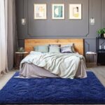 OHWPEAT Navy Blue Rugs for Bedroom, 3’x5′ Area Rug, Shag Area Rugs for Living Room, Fluffy Bedside Rug for Kids Room, Shaggy Rug for Nursery, Fuzzy Soft Plush Rug for Dorm, Plush Carpet